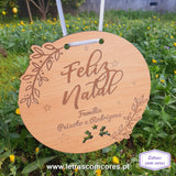 Coroa Feliz Natal - Raminhos Personalizável (Placa para Porta)