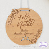 Coroa Feliz Natal - Raminhos Personalizável (Placa para Porta)