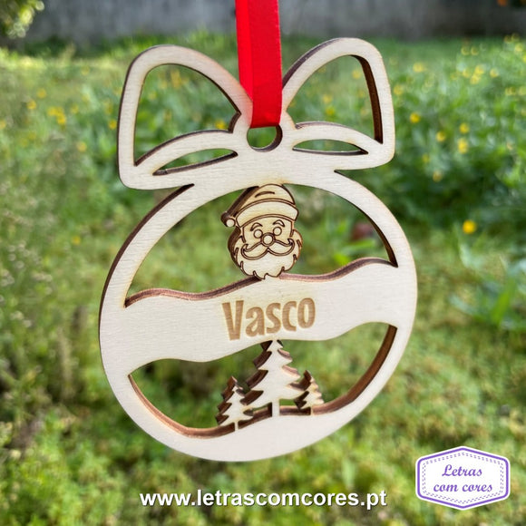 Bola Natal com Laço - Pai Natal e Pinheiros