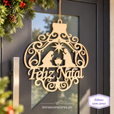 Presépio "Feliz Natal" (Placa para Porta)